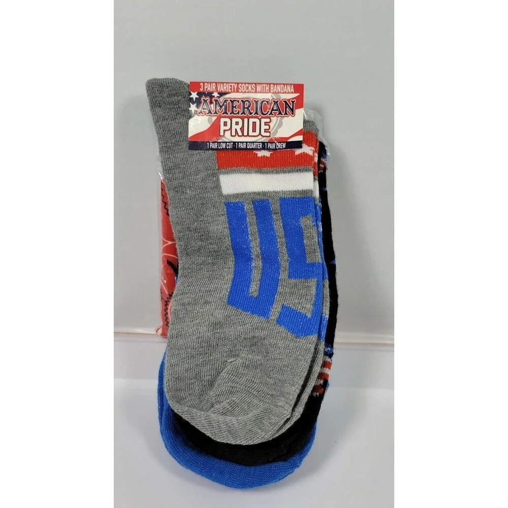 Men's 3 Pair American Proud Theme Socks  With Red Bandanna size  10-13  by HYP